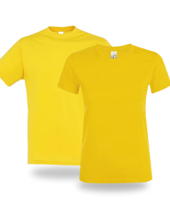 T-shirt jaune col rond Logo en quadri sur le Torse